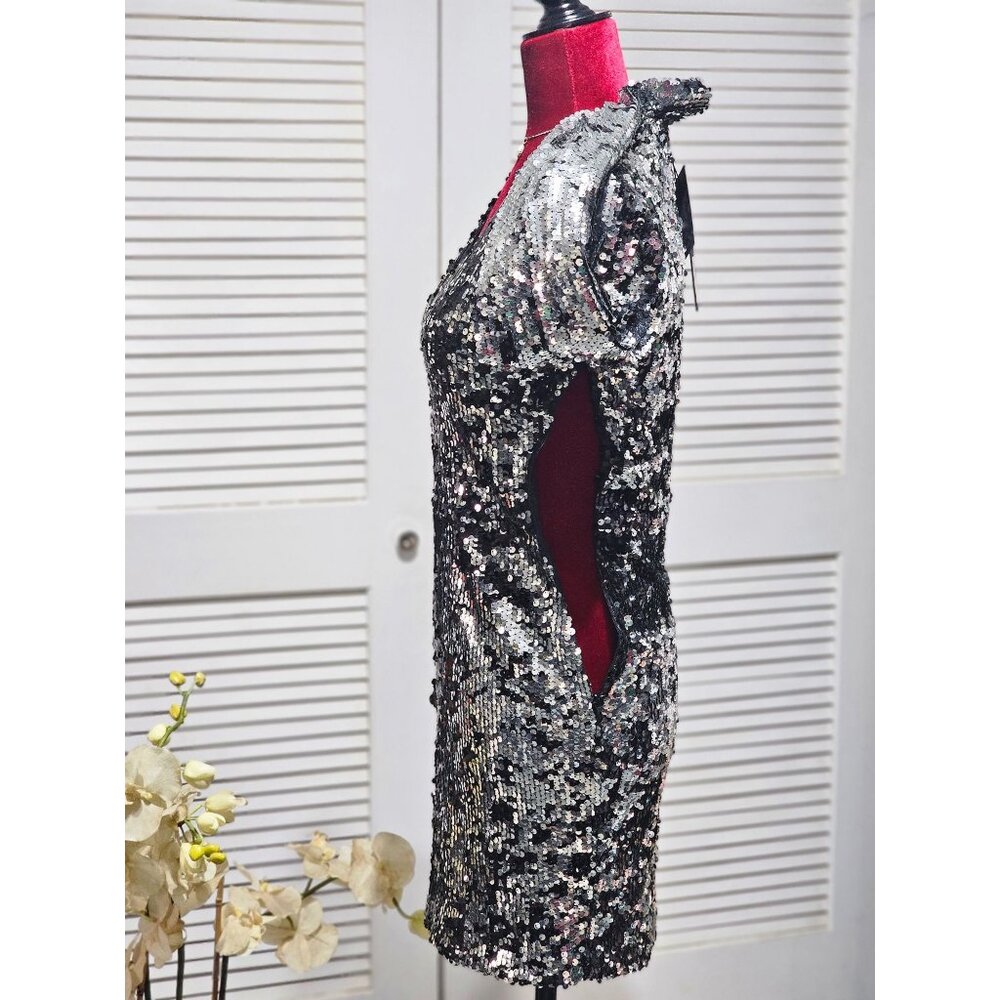 NWT Rachel Zoe Women's Muse Silver/Black Sequin Party Prom Mini Dress Sz 0 2214 - Picture 10 of 14